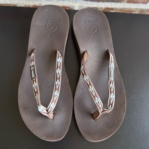 Reef Brown Ginger Flip Flop Sandals Woven Straps Light Blue Size 9